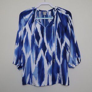 Chico's blue and white blouse with 3/4 sleeves, Chico size 0( 4/6 US, small)